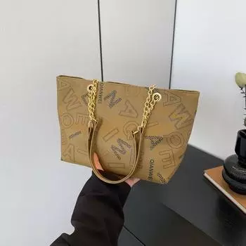 Сумка с буквенным принтом, новая европейская и американская модная атмосферная сумка для покупок, сумка простая женская сумка через плечо большой емкости кофейный