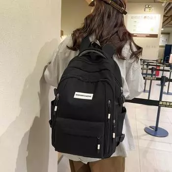 Сумка с буквенным принтом, женский рюкзак, большой емкости, уличный дорожный рюкзак для девочек чёрный