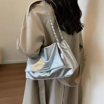 Сумка с цепочкой для подмышек, женская сумка-тоут, сумка через плечо большой вместимости чёрный