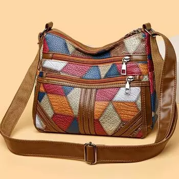 Сумка с цветными блоками для женщин 2025 года, новая модная и стильная сумка с принтом, универсальная сумка для мам на одно плечо, простая и вместительная сумка через плечо 27x10x20cm