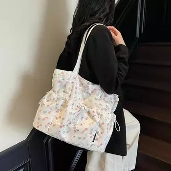 Сумка с цветочным принтом, женская сумка на плечо, большая вместительная сумка-тоут, сумка через плечо для поездок на работу чёрный