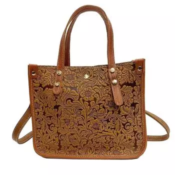 Сумка с цветочным тиснением, женская универсальная сумка из кожи Crazy Horse, сумка-мессенджер через плечо