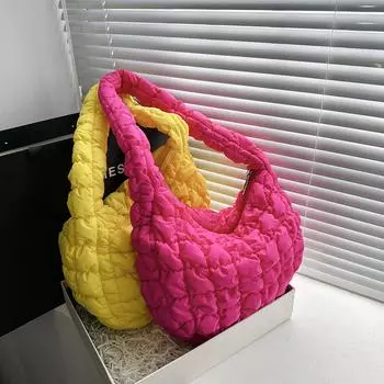 Сумка с хлопковой подкладкой, стеганая сумка в клетку, большая вместительная однотонная повседневная модная простая нейлоновая элегантная сумка для покупок и путешествий фиолетовый