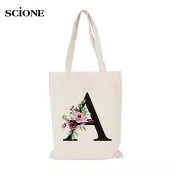 Сумка с именем A~Z, летняя, новая, с цветочным принтом и буквами, наплечные сумки из холста, большая вместимость, дикая сумка-мессенджер, милая, забавная сумка
