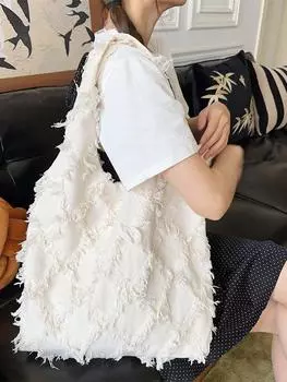 Сумка с кисточками женская студенческая женская сумка для занятий в колледже сумка-жилет литературная сумка через плечо большая вместительная холщовая сумка бежевый