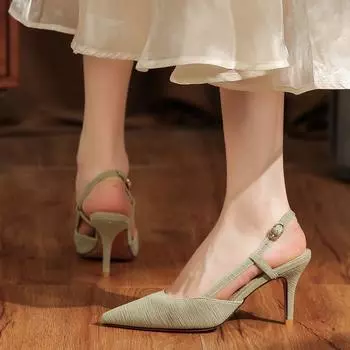 Сумка с корнем спереди и пустые сандалии, два высоких каблука, тонкие каблуки, универсальные женские туфли высокого класса 34 зелёный