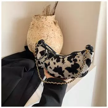 Сумка с коровьим узором, женская, корейская версия, осенне-зимняя модная сумка через подмышку 2024 года, новая высококачественная иностранная сумка-мессенджер чёрный