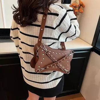 Сумка с крестообразными заклепками для женщин, сумка через плечо из искусственной кожи, однотонная пряжка, изысканные модные сумки через плечо