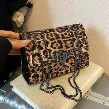 Сумка с леопардовым принтом для женщин, новая модная и стильная сумка через плечо в стиле ретро, сумка через плечо с цепочкой Niche Design для женщин
