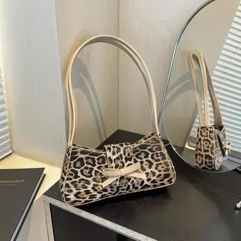 Сумка с леопардовым принтом, новая ретро-корейская версия, модная, с бантом, из искусственной кожи, модный тренд, индивидуальная, высокая чувственность, сумка через плечо подмышкой