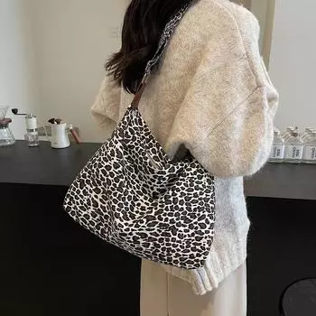 Сумка с леопардовым принтом в стиле ретро, женская, осень-зима 2024 года, новая, большая, модная сумка-тоут, простая, повседневная, сумка через плечо