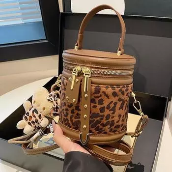 Сумка с леопардовым принтом в стиле ретро, женская модная трендовая сумка-ведро, сумка-мессенджер в иностранном стиле no pendant