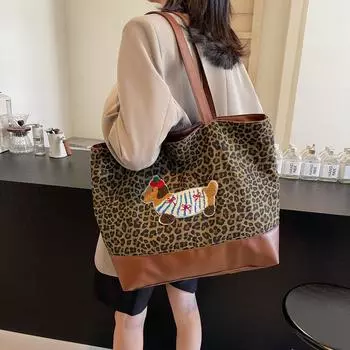 Сумка с леопардовым принтом, женская, большая вместительная сумка, сумка через плечо для поездок на работу коричневый
