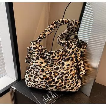 Сумка с леопардовым принтом, женская, большой вместимости, новинка 2024 года, сумка-мессенджер из ткани для отдыха на осень и зиму, универсальная сумка-тоут для поездок на работу