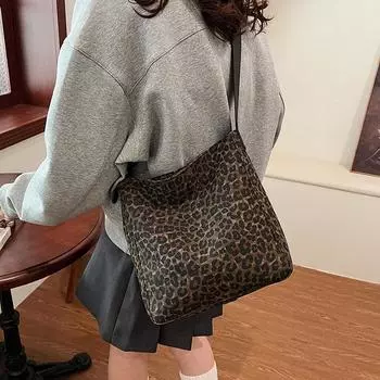 Сумка с леопардовым принтом, женская холщовая сумка через плечо, большая вместимость, сумка-тоут для поездок на работу цветной печати леопарда