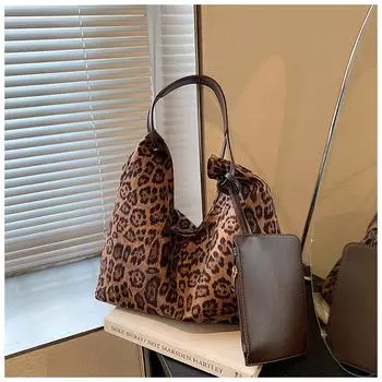 Сумка с леопардовым принтом, женская модная сумка-мессенджер большой вместимости, осенне-зимняя сумка-мессенджер 2024 года, новая повседневная сумка в стиле ретро для поездок на работу