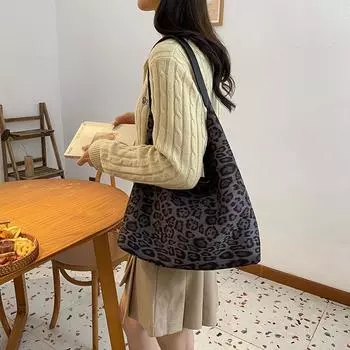 Сумка с леопардовым принтом, женская модная сумка-тоут, большая вместимость, осенне-зимняя сумка-мессенджер 2024 года, новая повседневная сумка в стиле ретро для поездок на работу коричневый