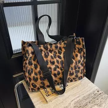 Сумка с леопардовым принтом, женская сумка, большая вместимость, сумка через плечо для поездок на работу чёрный