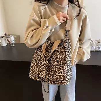 Сумка с леопардовым принтом, женская сумка через плечо, большая вместительная сумка-тоут для поездок на работу, сумка через плечо хаки