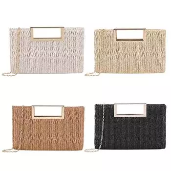 Сумка с магнитной застежкой и верхней ручкой, соломенный клатч, кошелек ручной работы, женская сумка на плечо, вечерняя сумка для свадьбы, выпускного вечера, вечеринки Coffee