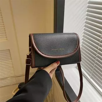 Сумка с матовой текстурой, женская, 2024, новая модная, ретро, контрастного цвета, сумка-мессенджер, универсальная, иностранного стиля, маленькая квадратная сумка чёрный