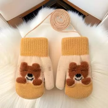 Сумка с мультяшным рисунком и зимними перчатками на бархатной подкладке для детей 3-5 years old кофейный/красный