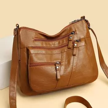 Сумка с несколькими карманами среднего возраста, сумка для матери, большая вместительная женская сумка через плечо из мягкой кожи из искусственной кожи чёрный