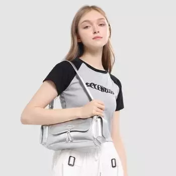 Сумка с несколькими карманами, женская, премиум-класса, однотонная, подмышечная, сумка на одно плечо, мотоциклетная, сумка-трансфер серебряный