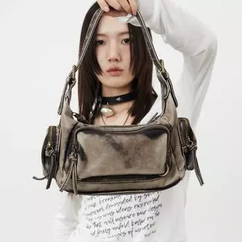 Сумка с несколькими карманами, женские сумки, большие женские, новые в американском стиле, ретро, мотоциклетные, женские, на плечо, модные, вместительные, молодежные, роскошные серый
