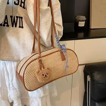 Сумка с плетеным узором для женщин, модная простая сумка в корейском стиле, новая большая вместительная бейсбольная сумка, повседневная квадратная сумка