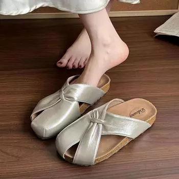 Сумка с плоским дном, голова-полутапочки, женская уличная обувь, лето, новые универсальные повседневные юбки, приморские прохладные тапочки 35 шампанского