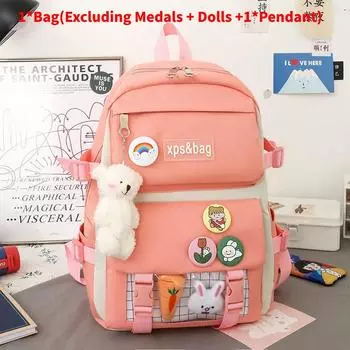 Сумка с принтом буквы Xps, рюкзак с подвеской, большая вместимость, школьный рюкзак, детский подарок Red No Pendant