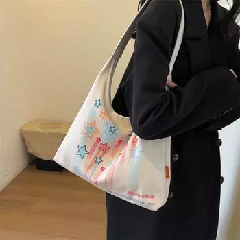 Сумка с принтом звездного граффити, большая вместительная сумка, женская красочная сумка на плечо зелёный