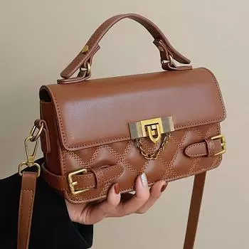 Сумка с ромбом, дамская сумочка, ретро-универсальная маленькая квадратная сумка, женская зимняя высококачественная универсальная сумка-мессенджер коричневый