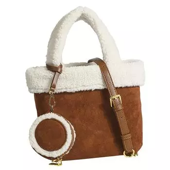 Сумка с ручкой из овечьей плюшевой мягкой женской сумки через плечо, рюкзака, кошелька, повседневного использования