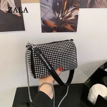 Сумка с текстурированными стразами, новая модная сумка с бриллиантами в зарубежном стиле, сумка под мышкой, свежая женская сумка-мессенджер через плечо чёрный