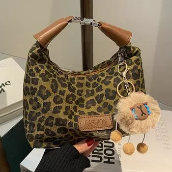 Сумка с текстурой премиум-класса, женская сумка с ретро-леопардовым принтом, сумка-мессенджер через плечо для поездок на работу, сумка-пельмень