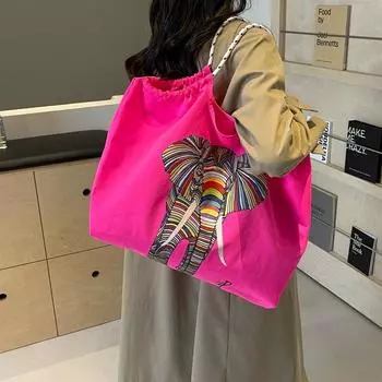 Сумка с вышивкой слона, нейлоновая экологически чистая сумка для хранения, сумка на одно плечо