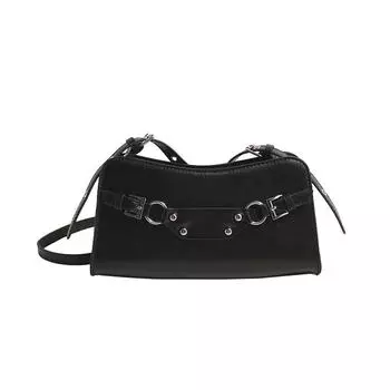 Сумка с заклепками и пряжкой для женщин, однотонная сумка через плечо из ПУ, сумка через плечо на молнии, модные сумки