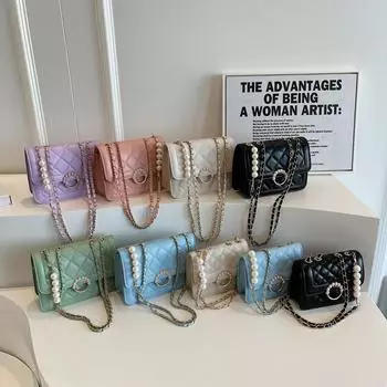 Сумка с жемчужной цепочкой, женская модная трендовая сумка на одно плечо через плечо, маленькая квадратная сумка в иностранном стиле с цепочкой, женская сумка Small белый