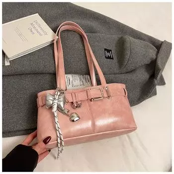 Сумка-сатчел на плечо с дизайном пряжки ремня для женщин 2025 Новинка в роскошных дизайнерских сумках Модные сумки-тоут брендовые с подвеской 32x16x9cm розовый