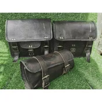 Сумка-седло для мотоцикла COMBO 3 из натуральной черной кожи, кофры, сумка для инструментов, боковая сумка чёрный