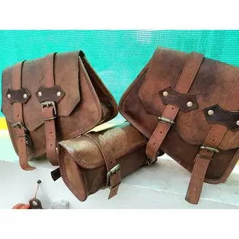 Сумка-седло из натуральной козьей кожи COMBO Мотоцикл Корзины с поворотным рычагом Инструмент Передняя вилка коричневый