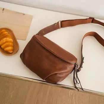Сумка-седло из натуральной кожи в стиле ретро, плиссированная, большая вместимость, простые женские сумки через плечо коричневый