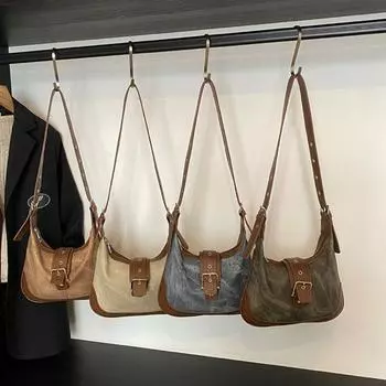 Сумка-седло Сумка-хобо Сумка через плечо Сумка-полумесяц Портативная винтажная сумка-хобо для студентов коричневый