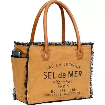 Сумка Sel De Mer из переработанного холста Большая сумка из переработанного холста и воловьей кожи, сумка из переработанного холста и воловьей кожи 13 x 4 x 10 in