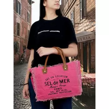 Сумка Sel De Mer из переработанного холста Большая сумка из переработанного холста и воловьей кожи, сумка из переработанного холста и воловьей кожи 13 x 5 x 10 in розовый