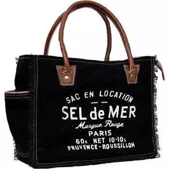 Сумка Sel De Mer из переработанного холста Большая сумка из переработанного холста и воловьей кожи, сумка из переработанного холста и воловьей кожи 13 x 5 x 10 in чёрный
