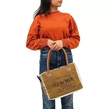 Сумка Sel De Mer из переработанного холста Большая сумка-тоут из переработанного холста и воловьей кожи 13 x 5 x 10 in