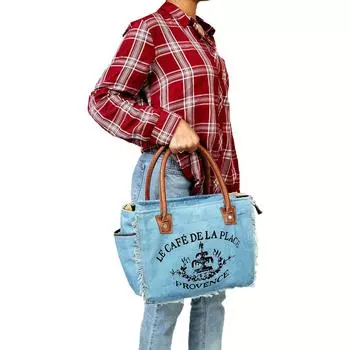 Сумка Sel De Mer из переработанного холста Большая сумка из переработанного холста и воловьей кожи, сумка из переработанного холста и воловьей кожи 13 x 5 x 10 in синий